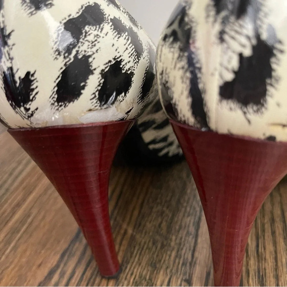 Casadei patent leather peep toe animal print stiletto heels made in Italy s10 - Picture 6 of 10
